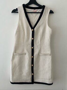 Bebop White Tweed Button Up Dress Size M